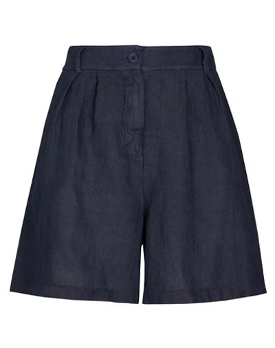 Shop 8 By Yoox Linen High-waist Pleated Bermuda Woman Shorts & Bermuda Shorts Navy Blue Size 10 Linen