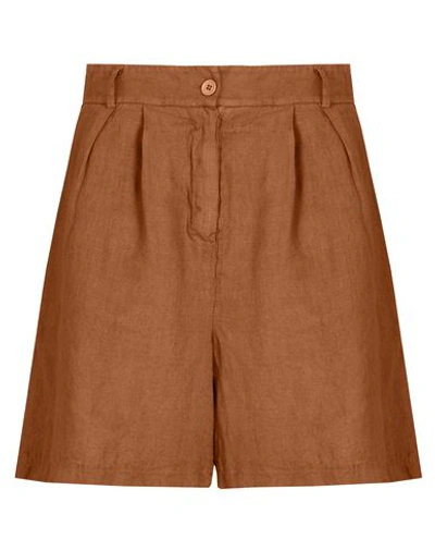 Shop 8 By Yoox Linen High-waist Pleated Bermuda Woman Shorts & Bermuda Shorts Brown Size 12 Linen