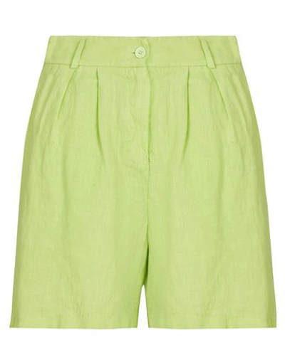 Shop 8 By Yoox Linen High-waist Pleated Bermuda Woman Shorts & Bermuda Shorts Acid Green Size 12 Linen