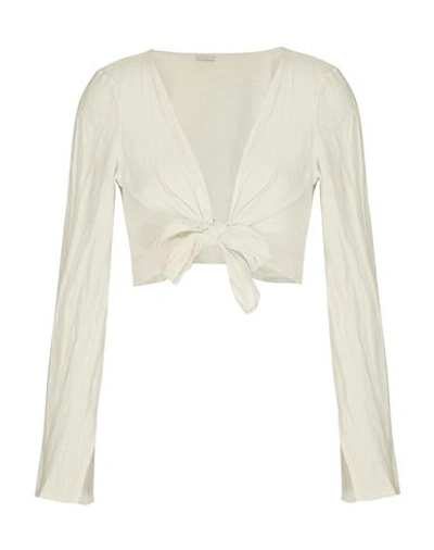 Shop 8 By Yoox Linen L/sleeve Crop Top Woman Shirt Cream Size 10 Linen In White