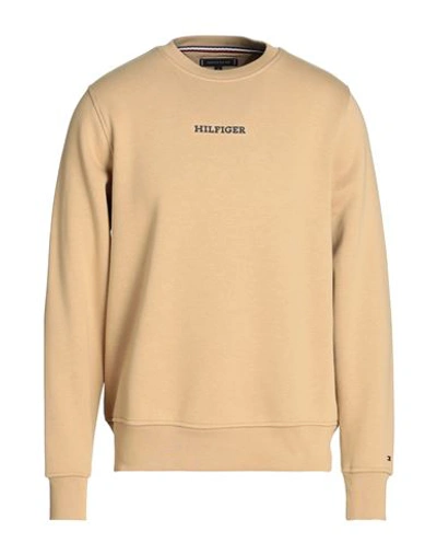 Shop Tommy Hilfiger Man Sweatshirt Sand Size M Cotton, Polyester In Beige