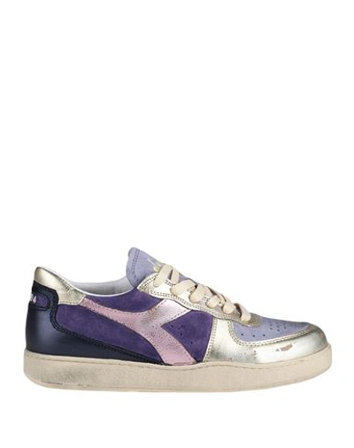 Diadora Heritage Mi Basket Low Metal Pigskin Used Wn Woman Sneakers Purple Size 7 Soft Leather In Purple