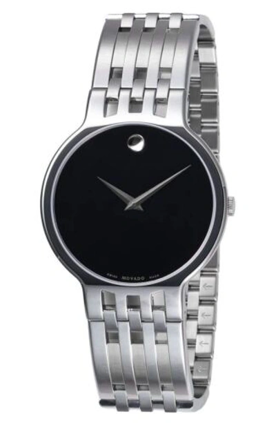 Pre-owned Movado Men's 606071 Esperanza Stainless-steel Bracelet Black Dial Watch