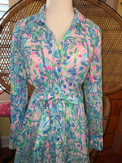 Pre-owned Lilly Pulitzer Kalina Midi Shirtdress Cabana Cocktail ? Size 8 In Multicolor