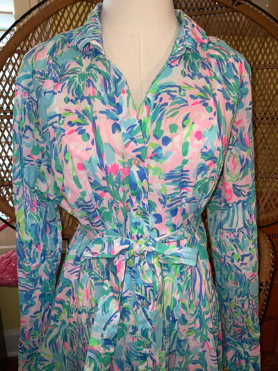 Pre-owned Lilly Pulitzer Kalina Midi Shirtdress Cabana Cocktail ? Size 8 In Multicolor