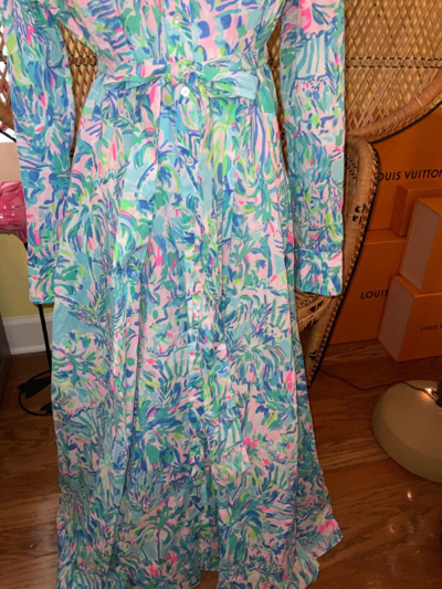 Pre-owned Lilly Pulitzer Kalina Midi Shirtdress Cabana Cocktail ? Size 8 In Multicolor