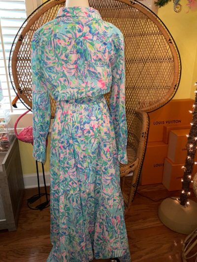 Pre-owned Lilly Pulitzer Kalina Midi Shirtdress Cabana Cocktail ? Size 8 In Multicolor