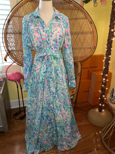 Pre-owned Lilly Pulitzer Kalina Midi Shirtdress Cabana Cocktail ? Size 8 In Multicolor