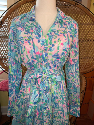 Pre-owned Lilly Pulitzer Kalina Midi Shirtdress Cabana Cocktail ? Size 8 In Multicolor