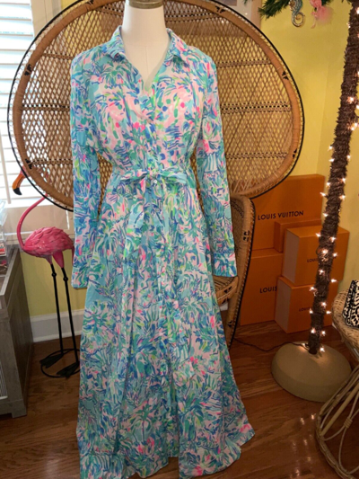 Pre-owned Lilly Pulitzer Kalina Midi Shirtdress Cabana Cocktail ? Size 8 In Multicolor