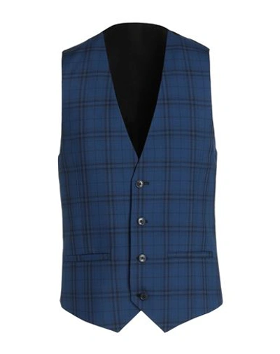 Topman Man Tailored Vest Blue Size 40 Polyester, Viscose In Blue
