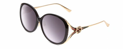 Pre-owned Gucci Gg0226sk Womens Oval Designer Sunglasses In Black/gold/gray Gradient 60mm