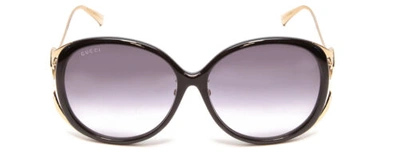 Pre-owned Gucci Gg0226sk Womens Oval Designer Sunglasses In Black/gold/gray Gradient 60mm