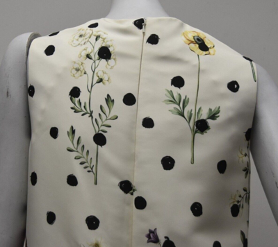 OSCAR DE LA RENTA Pre-owned $4190  Silk Faille Sac Dress Flounce Black Polka Dot Ecru 8 In White