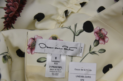 Pre-owned Oscar De La Renta $4190  Silk Faille Sac Dress Flounce Black Polka Dot Ecru 8 In White