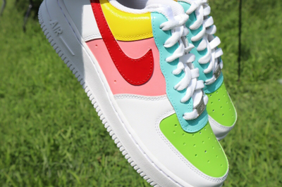 Pre-owned Nike Air Force 1 Custom Sneakers Pastel Red Yellow Pink Purple Green Blue White