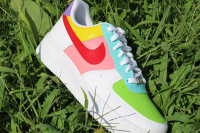 Pre-owned Nike Air Force 1 Custom Sneakers Pastel Red Yellow Pink Purple Green Blue White