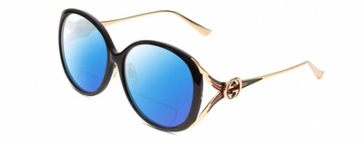 Pre-owned Gucci Gg0226sk Womens Polarized Bifocal Sunglasses In Black/gold 60mm 41 Options In Blue Mirror