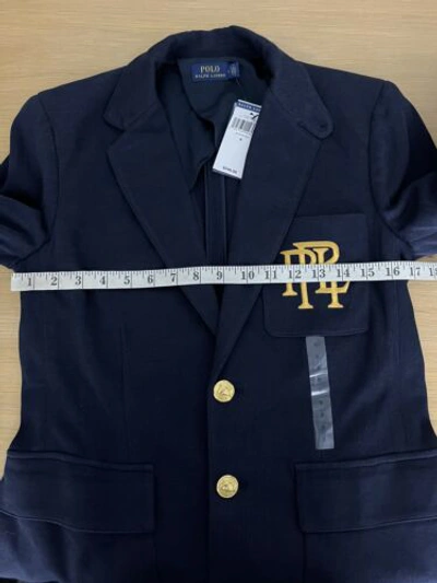 Pre-owned Polo Ralph Lauren $398  8 Navy Blue Knit Blazer Jacket Prl Crest Rrl Preppy Gold