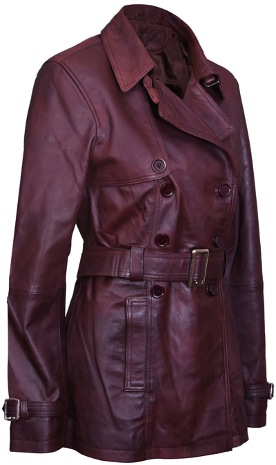 Pre-owned Infinity Women's 3/4 Brown Lamb Genuine Leather Retro Vintage Nappa Trench Jacket Coat