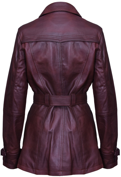 Pre-owned Infinity Women's 3/4 Brown Lamb Genuine Leather Retro Vintage Nappa Trench Jacket Coat