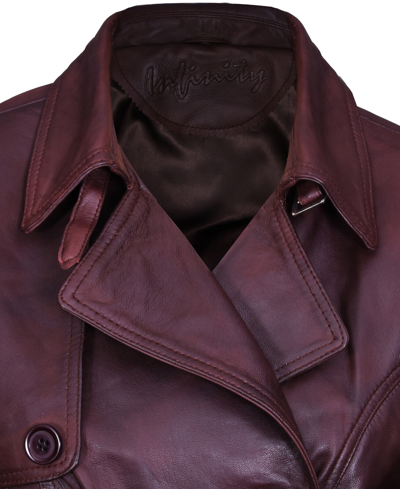Pre-owned Infinity Women's 3/4 Brown Lamb Genuine Leather Retro Vintage Nappa Trench Jacket Coat