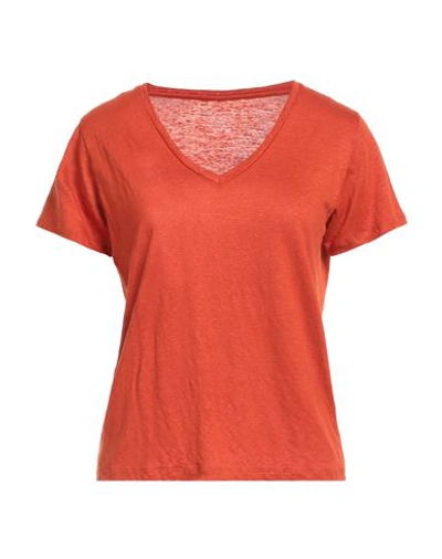 Shop Majestic Filatures Woman T-shirt Rust Size 1 Linen, Elastane In Red
