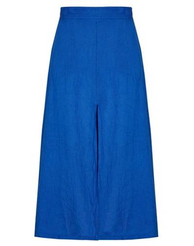 Shop 8 By Yoox Linen Front Slit Midi Skirt Woman Midi Skirt Bright Blue Size 12 Wool