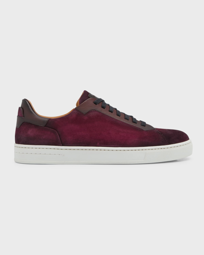 Shop Magnanni Men's Amadeo Suede Low Top Sneakers In Burgundy
