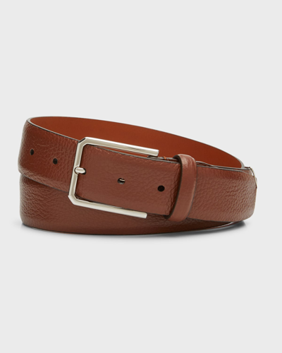 Shop Santoni Men's Grained Leather Belt In Light Brown