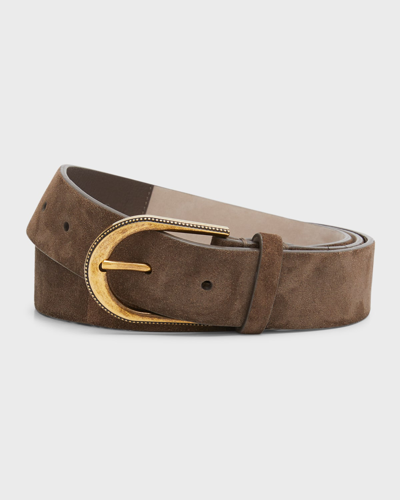 Shop Brunello Cucinelli Suede Leather Belt With Round Belt Buckle In C8769 Medium Brow