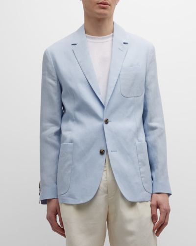 Paul Smith Linen Unstructured Blazer In Blue | ModeSens