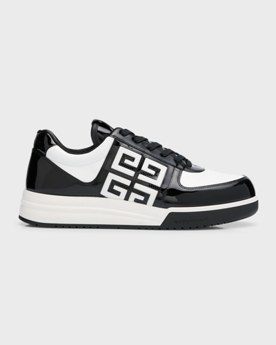 Shop Givenchy Men's G4 Patent Leather Low-top Sneakers In Black/white