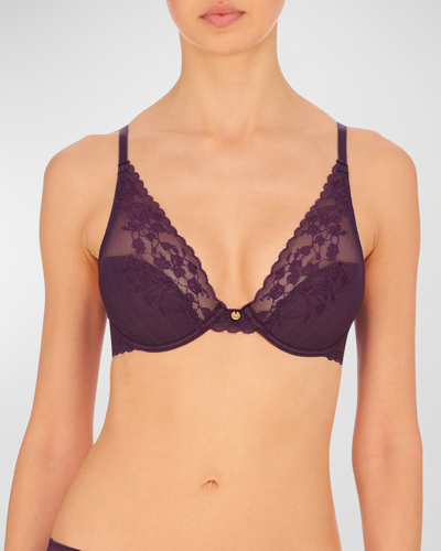 Natori Cherry Blossom Convertible Lace Plunge Bra (36c) In Deep Plum