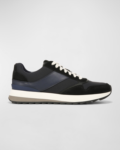 Shop Vince Men's Edric Vintage Leather And Suede Sneakers In Black And Blue