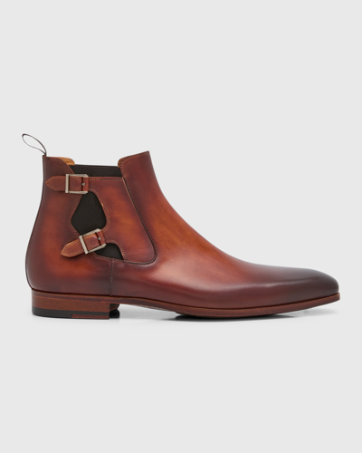Shop Magnanni Men's Caspe Double-buckle Chelsea Boots In Cognac