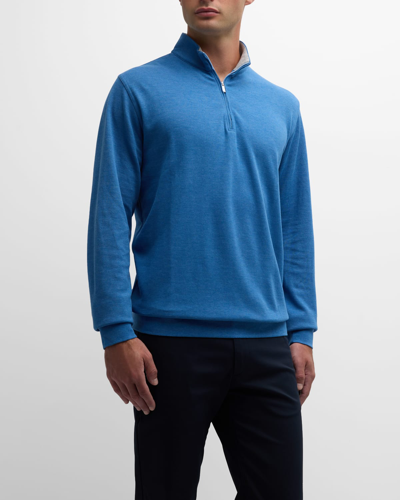 Shop Peter Millar Men's Crown Comfort Quarter-zip Sweater In Cape Blue