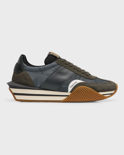 Shop Tom Ford Men's James Camouflage Textile Low-top Sneakers In Military