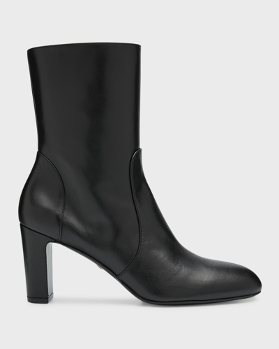 Shop Stuart Weitzman Vida Leather Block-heel Booties In Black