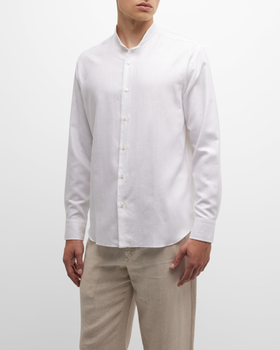 Shop Brioni Men's Cotton Mandarin Collar Sport Shirt In White