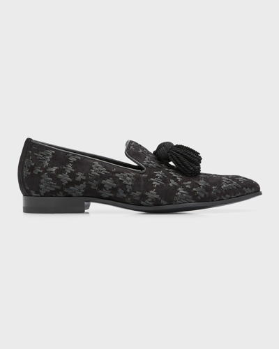 Shop Jimmy Choo Men's Foxley Woven Suede Tassel Loafers In Black Mix