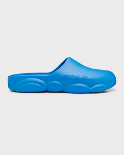 Shop Moschino Men's Bubble Teddy Rubber Slides In Cobalt
