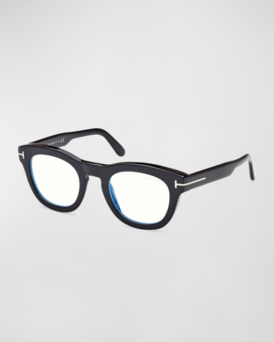 Shop Tom Ford Men's Blue Block Square Acetate Sunglasses In Black