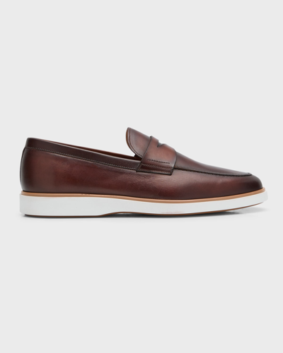 Shop Magnanni Men's Lalo Leather Penny Loafers In Brown