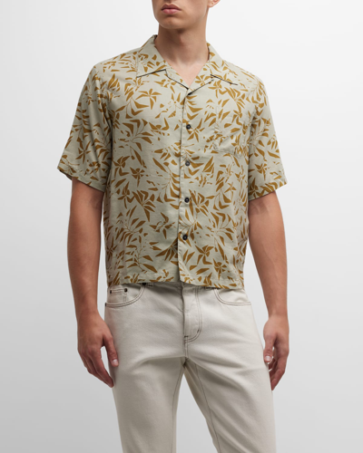 Shop Saint Laurent Men's Geo Palm-print Camp Shirt In Multicolor
