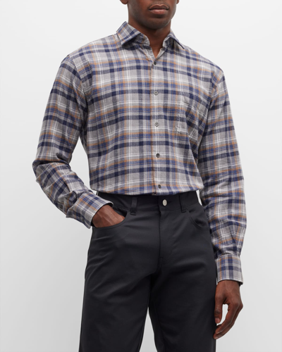 Shop Peter Millar Men's Iron Way Cotton Sport Shirt In Gale Grey