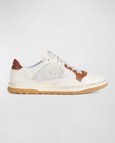 Shop Gucci Men's Mac 80 Embroidered Gg Leather Low Top Sneakers In Chocolate
