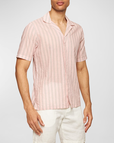 Shop Orlebar Brown Men's Maitan Striped Sport Shirt In Rose/white