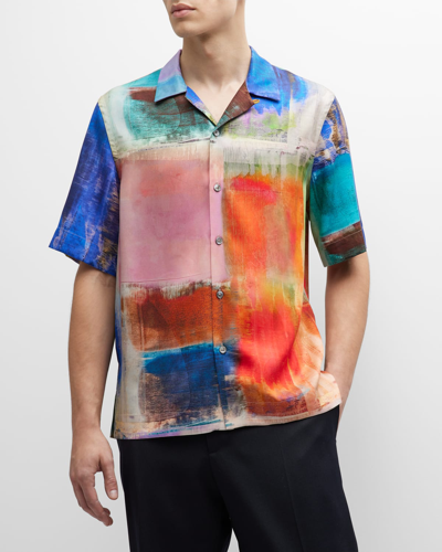 Shop Paul Smith Men's Multicolor Screen-print Camp Shirt