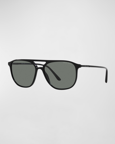 Shop Giorgio Armani Logo Acetate Aviator Sunglasses In Black